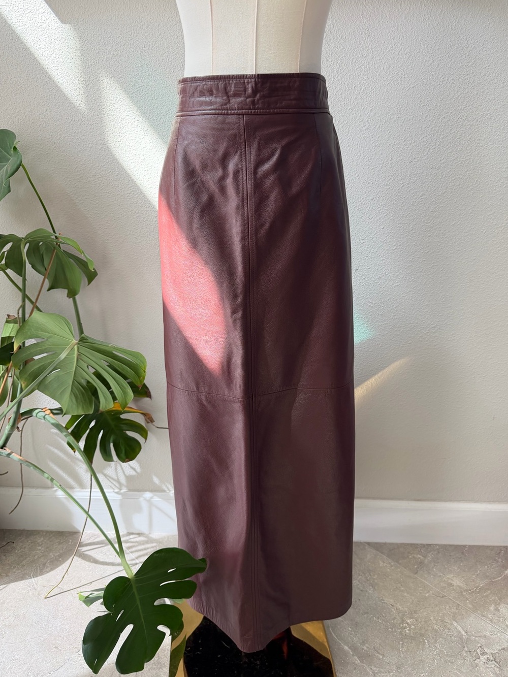 Vintage Preston & York Supple Burgundy Genuine Leather Pencil Maxi Skirt Slit 14